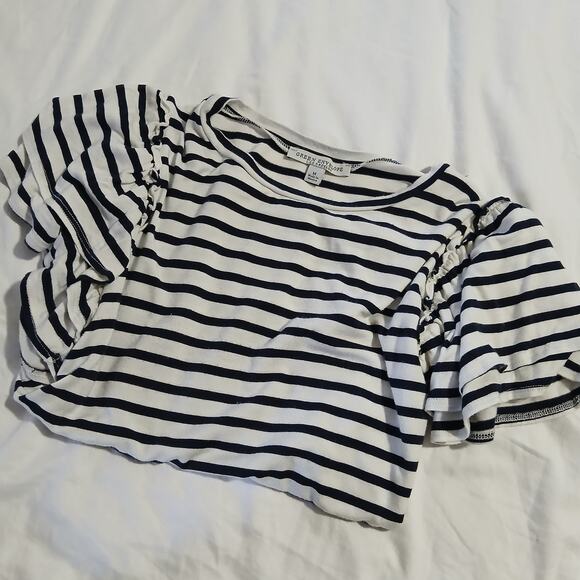Green Envelope Black/white striped tee with double ruffled cap sleeves M - Picture 5 of 8